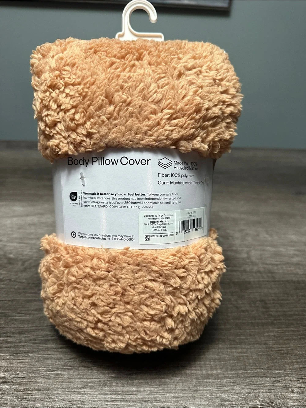 Room Essentials Plush Faux-Fur Body Pillow Cover in Peachy Beige
